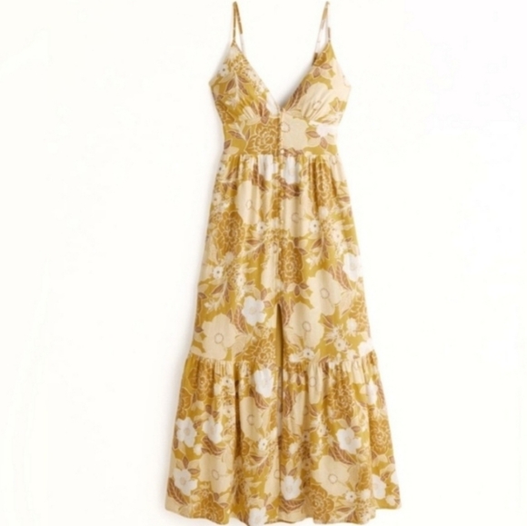 Abercrombie & Fitch Yellow Floral Button-Through Maxi Dress Yellow Sz Small - Picture 1 of 5